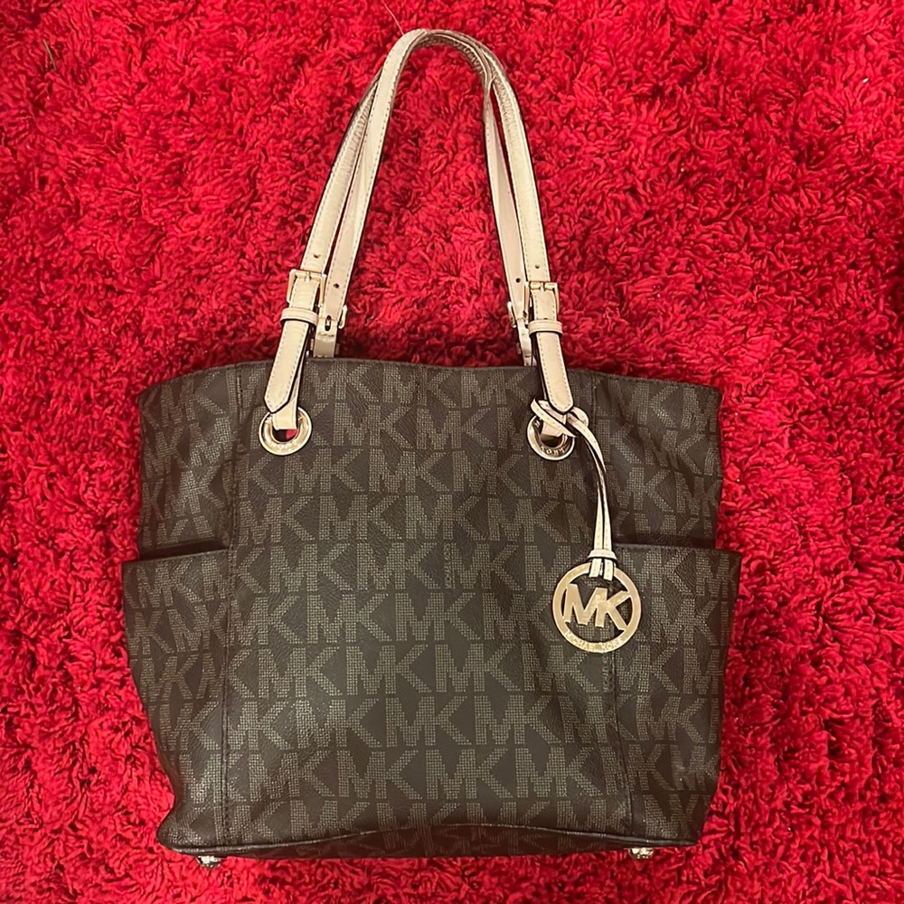 Michael Kors Jet Set Leather Monogram Tote